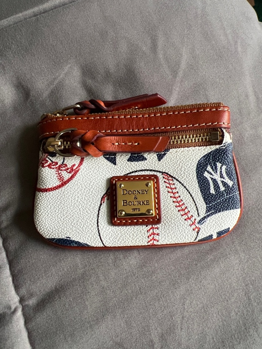 Dooney & Bourke New York Yankees Print Coin Pouch with Brown Trim